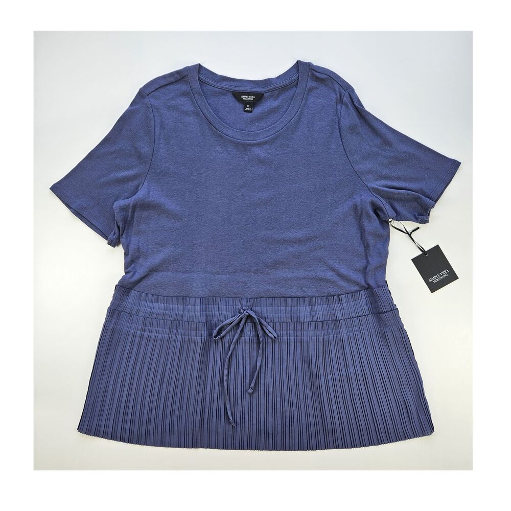 NWT Navy Blue Pleated Top Tie Blouse Women's XL